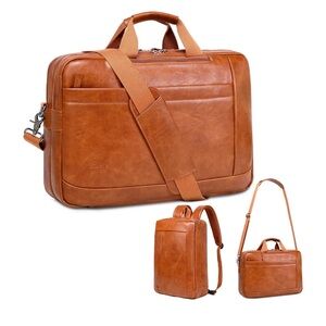 NWT Convertible Tan Leather Laptop Briefcase & Backpack -